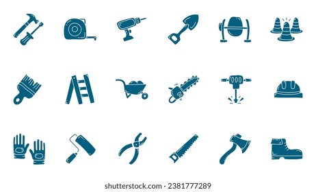 Construction tools flat icon collections. Construction tools doodle icon.
