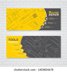 Construction tools and flat icons banner template for a report and brochure design, flyer, leaflets decoration for printing and presentation vector illustration