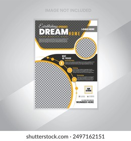 Construction tools and flat icons flyer design, standee and banner template decoration for exhibition, printing, presentation vector illustration
