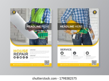 Construction tools Geometric cover, back page a4 template and flat icons for a report and brochure design, flyer, banner, leaflets decoration for printing and presentation vector illustration