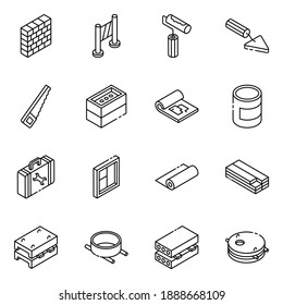 Construction Tools Glyph Isometric Icons