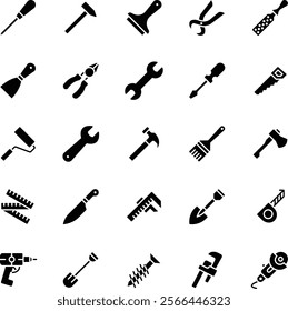 Construction tools glyph vector icons pack