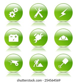 Construction Tools Green Vector Button Icon Design Set