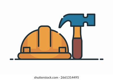 Construction Tools: Hammer and Hard Hat Vector Illustration