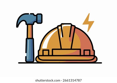 Herramientas de construcción: Martillo y casco de Ilustración vectorial