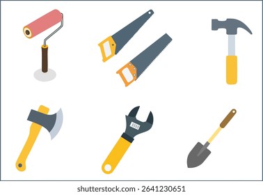 Construction tools and heavy equipment for building projects, flat vector, Flat icon