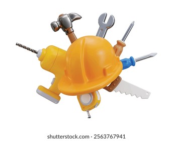 Construction tools icon 3d rendering realistic vector illustration concept of Industrial worker equipment and instruments symbols for games assets and website assets