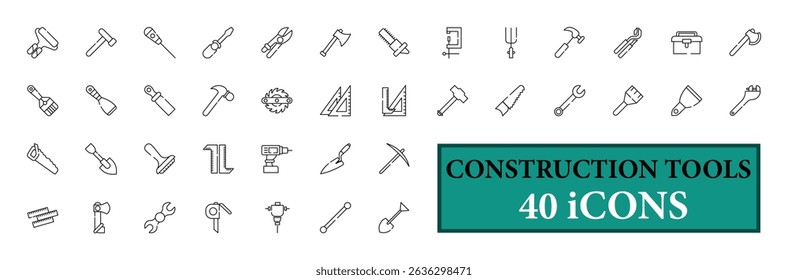 CONSTRUCTION TOOLS icon collection, with editable stroke. CONSTRUCTION TOOLS thin line icon set. Vector illustration.
