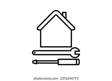 Construction Tools Icon. house with screwdriver and wrench. icon related to Real estate. suitable for web site, app, user interfaces, printable etc. Line icon style. Simple vector design editable