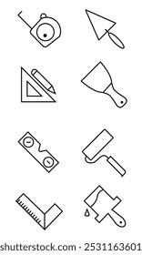 Construction tools icon set. Construction elements and tools. Vector illustration. Isolated on white background.