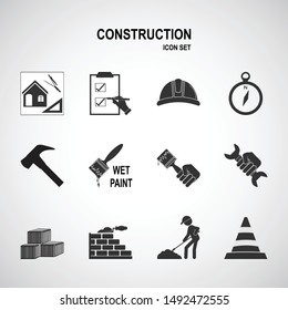 Construction tools icon set illustration