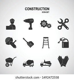 Construction tools icon set illustration