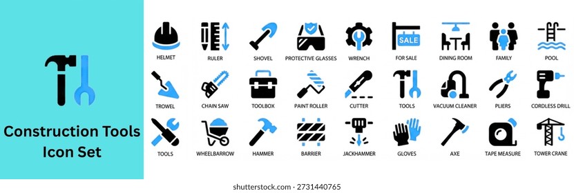 Construction tools icon set silhouette vector 