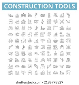 Construction tools icons, line symbols, web signs, vector set, isolated illustration