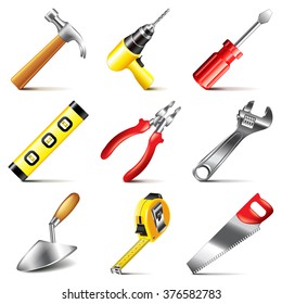 Construction Tools Icons Photo Realistic Vector Stock Vector (Royalty ...