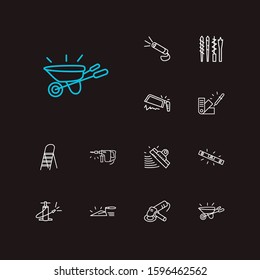 Construction tools icons set. Drill machine and construction tools icons with grinders, level tool and drills. Set of builder for web app logo UI design.