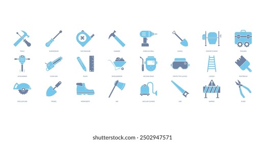 Construction tools icons set. Set of editable stroke icons.Set of Construction tools