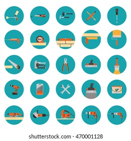 Construction tools icons set - Flat style vector illustrations with long shadows