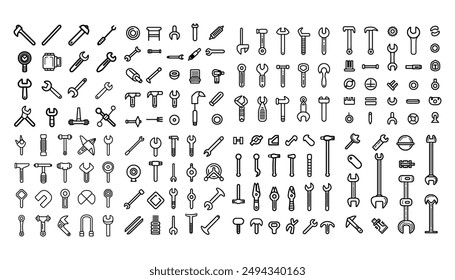 construction tools icons set. construction, home repair tools,building,paint roller,step ladder,tools, trowel,building,crane,drawing,real estate,Construction line icons set,Builder.
Simple line vector