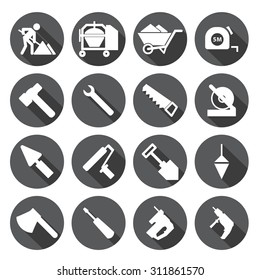 Construction tools Icons set,circular Labels