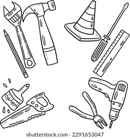 Construction Tools Isolated Coloring Page for Kids