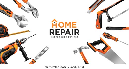 Construction tools kit concept set all of tools supplies for house repair builder on white background vector illustration