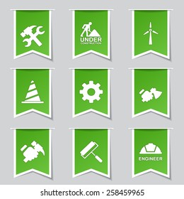 Construction Tools Label Vector Green Icon Design Set 2