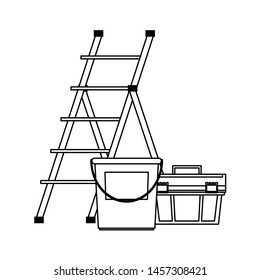Construction tools ladle and paint bucket with toolbox vector illustration graphic design