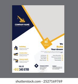 Construction tools leaflets decoration for printing and presentation vector illustration, construction flyer, Corporate construction tools cover a4 template