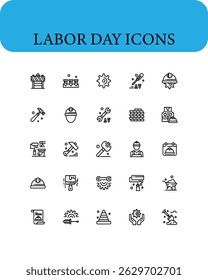 Construction and tools line editable icon set. Build, house repair tools, engineering, builder icon