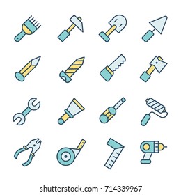construction tools - line filled - vector logo/icon illustration bundle