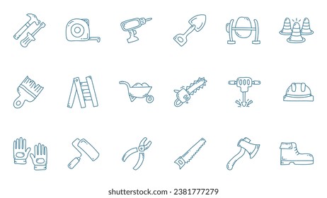 Construction tools line icon collections. Construction tools doodle icon.