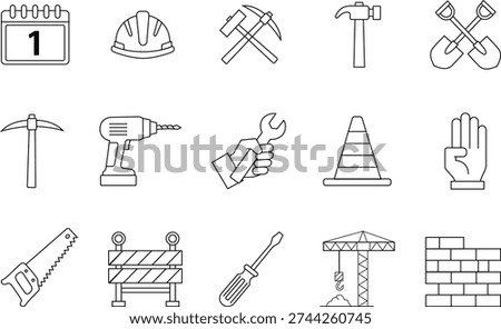 Construction Tools Line Icon Set – Builder Equipment Outline Symbols Vector Collection