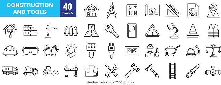 "Construction and Tools Line Icons for Building and DIY Projects"