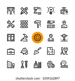 Construction, tools line icons set. Modern graphic design concepts, simple outline elements collection. 32x32 px. Pixel perfect. Vector line icons