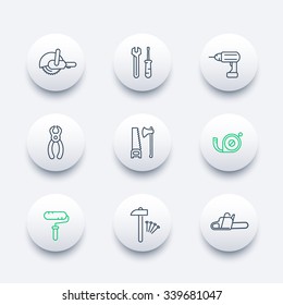 construction tools line round modern icons, vector illustration