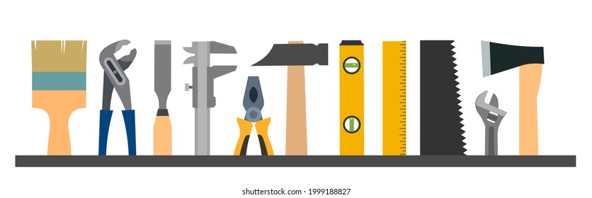 Construction tools. Logo, label. Bottom frame. For work as a painter, carpenter, builder, handyman. Repair and construction services. Sale of tools.