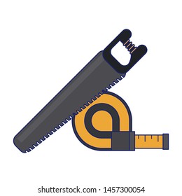 Construction tools measurement tape and saw vector illustration graphic design