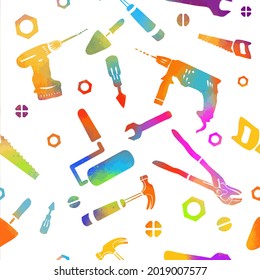 Construction tools multicolored seamless pattern. Vector illustration