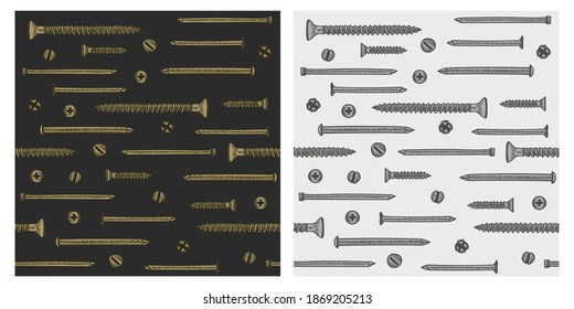 Construction Tools nails wood and parker screws silver and gold pattern