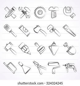 Construction tools object icons - vector icon set