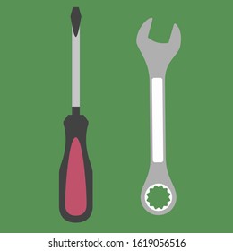 Construction tools on white background. Dill, wrench, saw, pliers, hammer, level for repair. Vector illustration in trendy flat style. ESP 10.