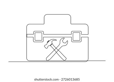 Ferramentas de construção uma linha arte martelo chave de fenda ilustração vetor contínuo