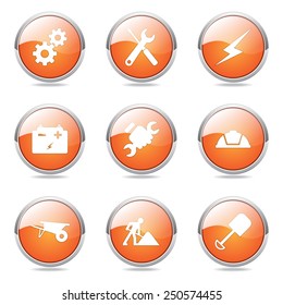 Construction Tools Orange Vector Button Icon Design Set