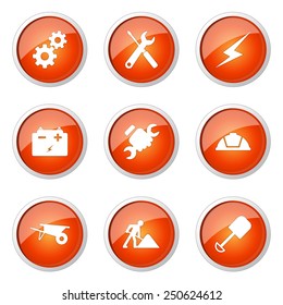 Construction Tools Orange Vector Button Icon Design Set