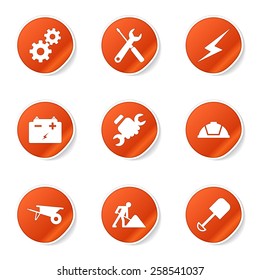 Construction Tools Orange Vector Button Icon Design Set