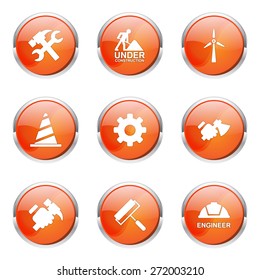 Construction Tools Orange Vector Button Icon Design Set 2