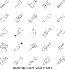 Construction tools outline vector icons pack