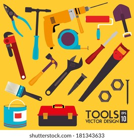 construction tools over yellow background vector illustration