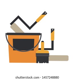 Construction tools paint bucket and rollin pins with brush vector illustration graphic design